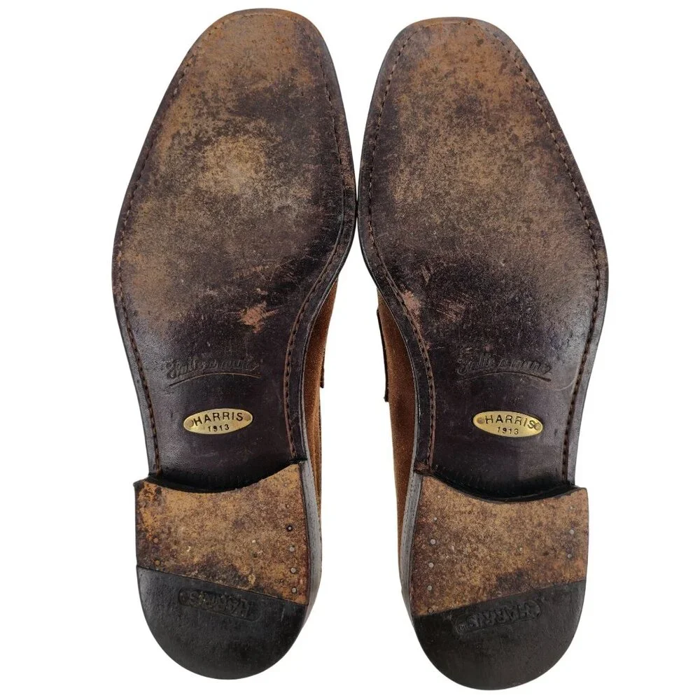 Harris 1913 Handmade Dress Shoes Mens size 8.5 Brown Suede Leather Penny Loafers - Picture 3 of 11